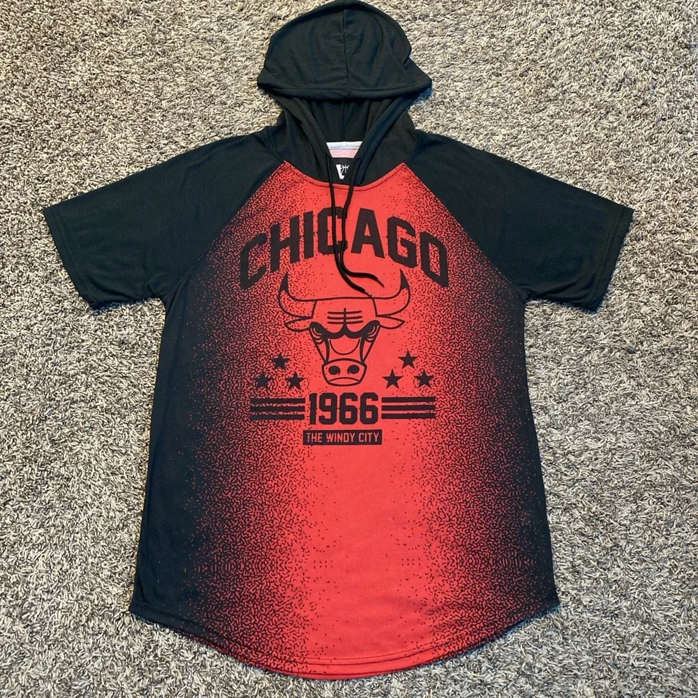 NBA Chicago Bulls 1966 Windy City Short Sleeve Hoodie Men M Red Black Basketball